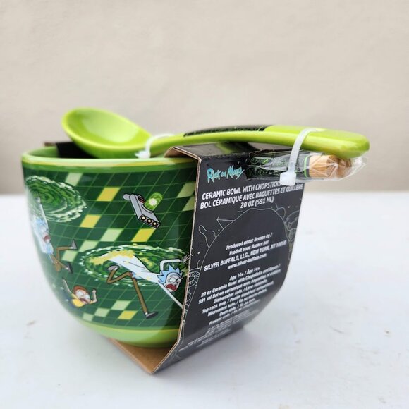 NEW Rick and Morty Ceramic Ramen Bowl With Chopsticks and Spoon Microwave Safe 2 - Picture 1 of 16